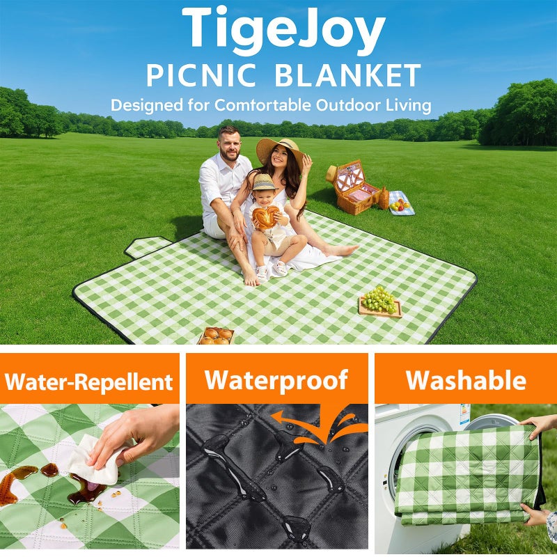 TigeJoy Extra Large Picnic Blanket Waterproof Foldable 80''x80''  Outdoor Picnic Mat Beach Blanket Sandproof for Park  Grass  Travel  Hiking  Camping Essentials  Gingham Picnic Blanket - Image 5